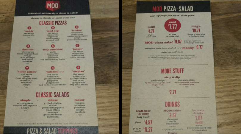 Menu  MOD Pizza