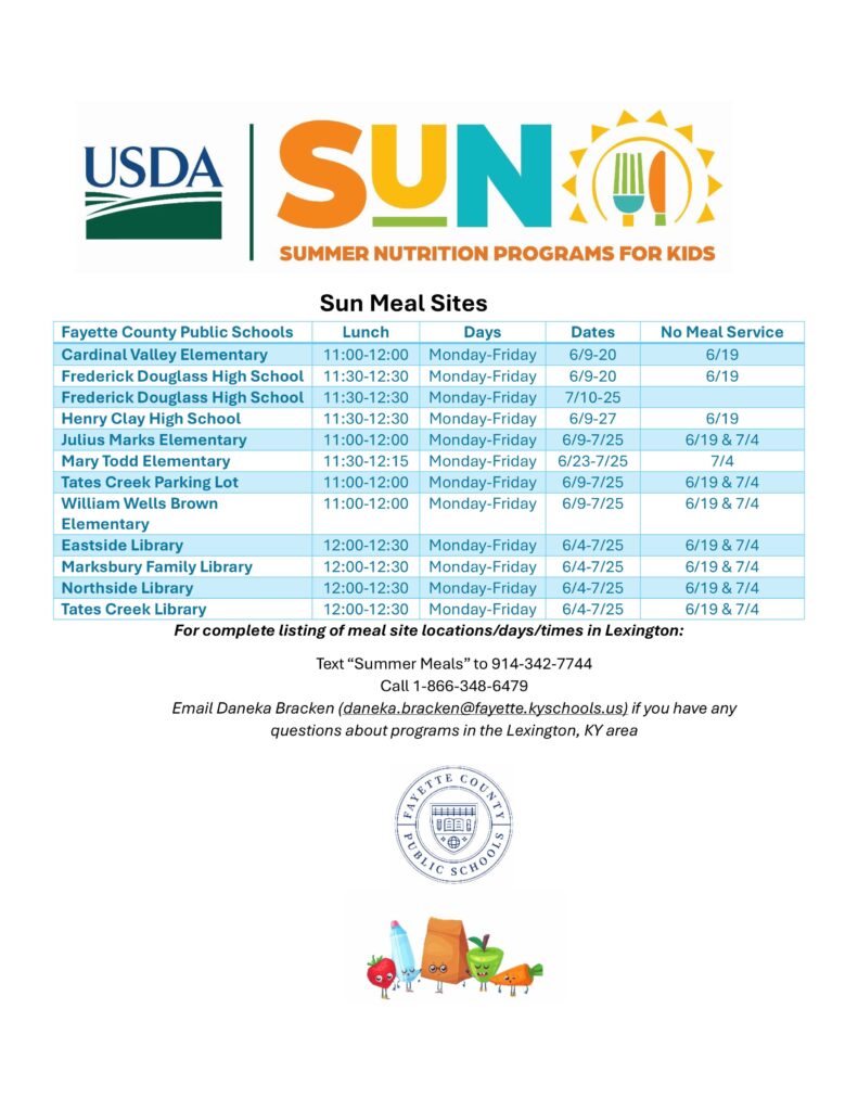 Summer Meals Schedule 2025